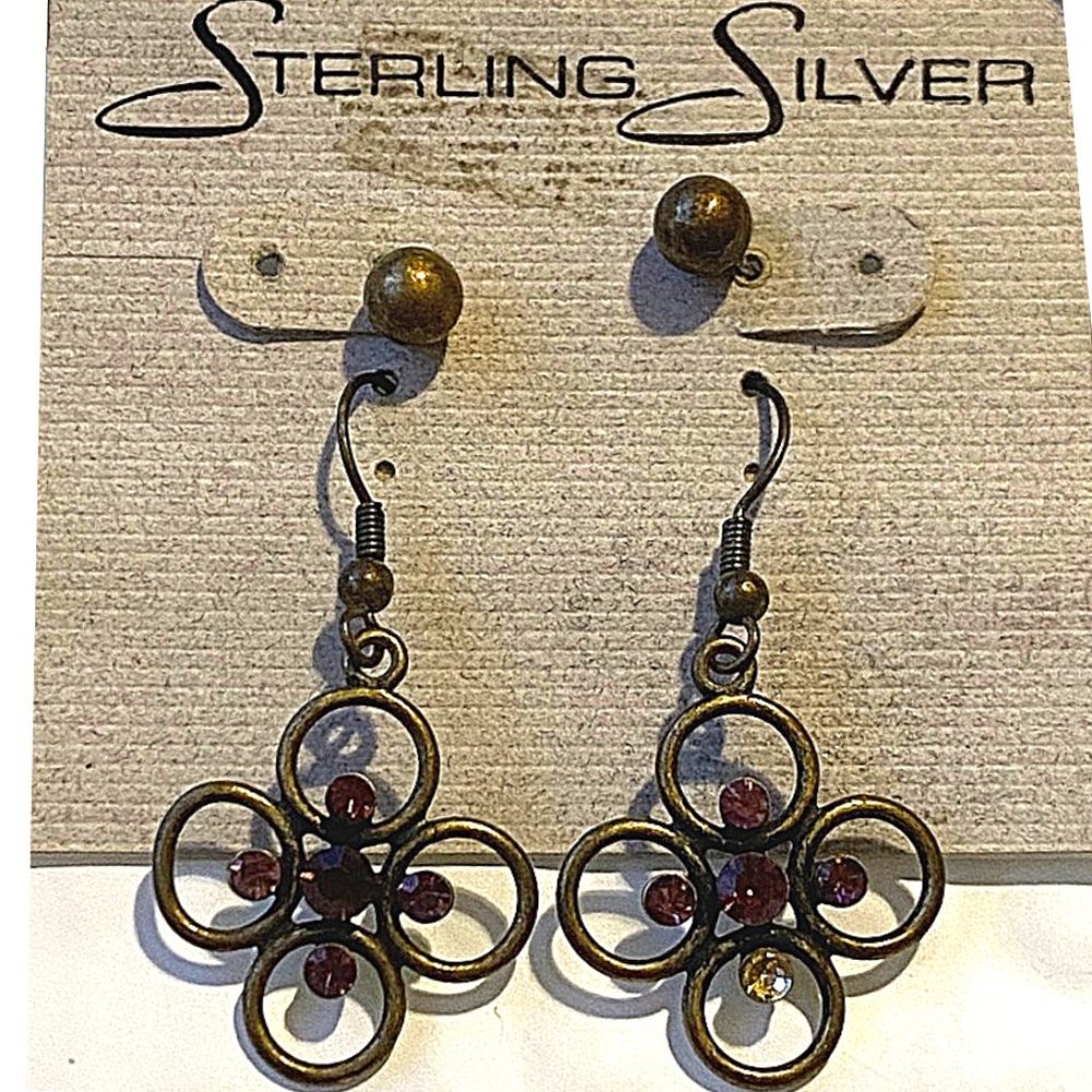 Vintage Sterling Silver Flower Dangle Earrings NEW